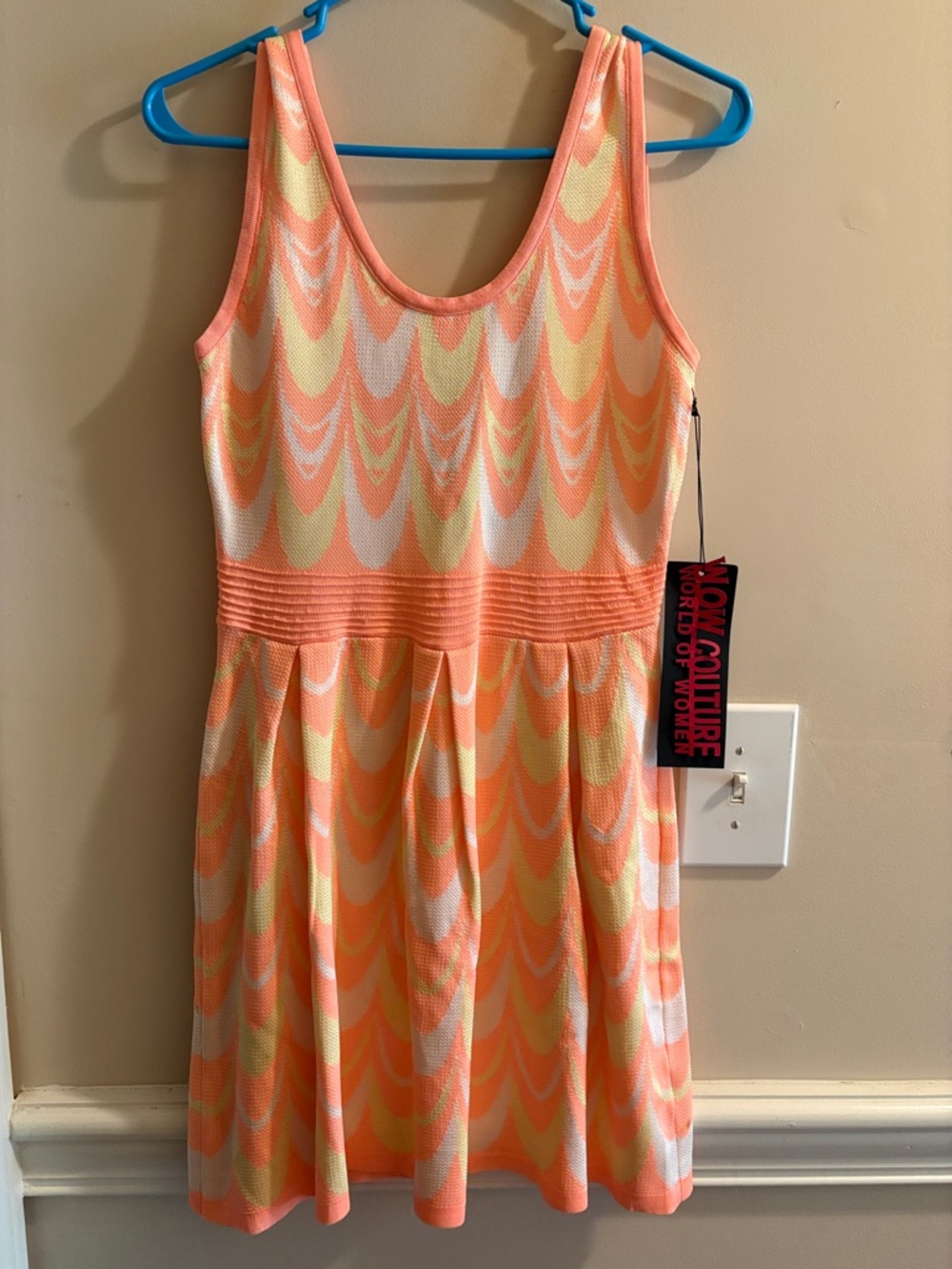 WOW couture coral, Yellow & White Mini Tank Dress